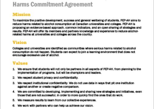 Postsecondary Education Partnership — Alcohol Harms Commitment Agreement