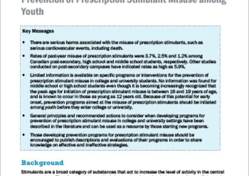 Prevention of Prescription Stimulant Misuse among Youth (Topic Summary)