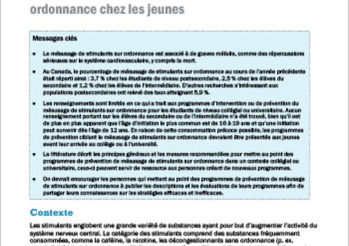 Prévention du mésusage de stimulants sur ordonnance chez les jeunes (Résumé thématique)