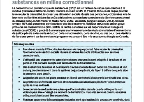 Favoriser la réinsertion sociale par la prise en charge de la consommation problématique de substances en milieu correctionnel