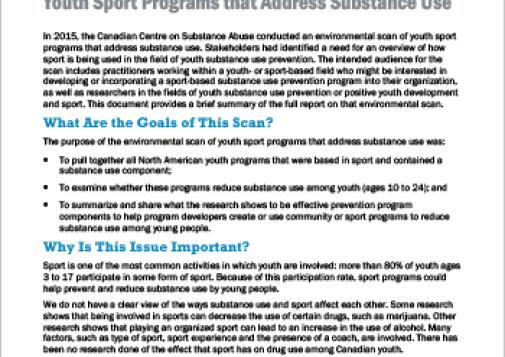 Youth Sport Programs that Address Substance Use (Report at a Glance)