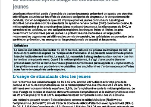 La conduite après usage de stimulants et les jeunes (Résumé thématique)