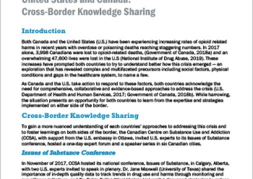 Strategies for Addressing the Opioid Crisis in the United States and Canada: Cross-Border Knowledge Sharing