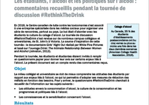 Les étudiants, l’alcool et les politiques sur l’alcool : commentaires recueillis pendant la tournée de discussion #RethinkTheDrink