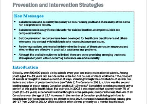 Substance Use and Suicide among Youth: Prevention and Intervention Strategies (Topic Summary)