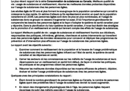 Meilleure qualité de vie : usage de substances et vieillissement (Survol)