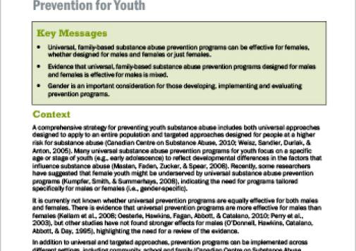 Universal, Family-based Substance Abuse Prevention for Youth (Rapid Review)