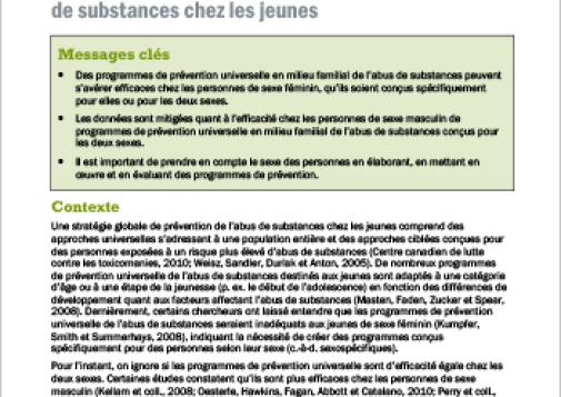 Prévention universelle en milieu familial de l’abus de substances chez les jeunes (Examen rapide)