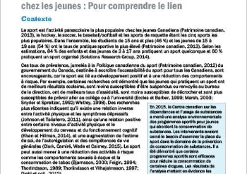 Pratique sportive et consommation de substances chez les jeunes : Pour comprendre le lien