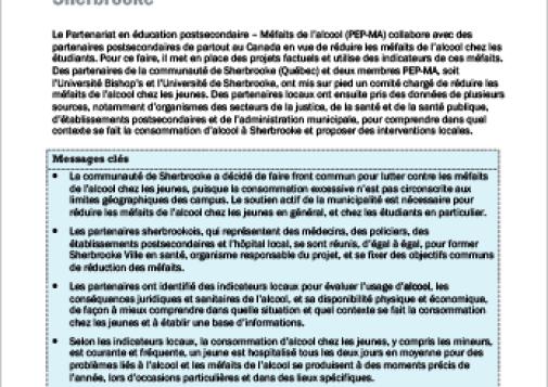 La consommation d’alcool et ses méfaits chez les jeunes : Étude de cas dans la communauté de Sherbrooke (Survol du rapport)