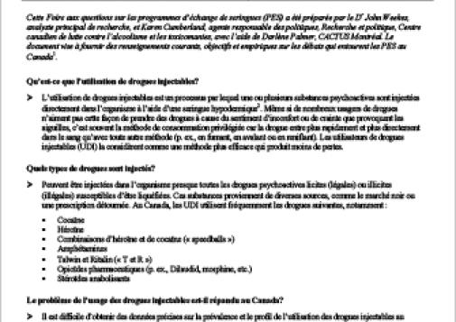 FAQ sur les programmes d’échange de seringues