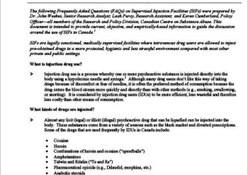 Supervised Injection Facilities (SIFs): FAQs