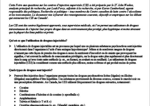 FAQ sur les centres d'injection supervisés (CIS)