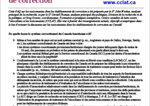 FAQ sur les toxicomanies dans les établissements de correction