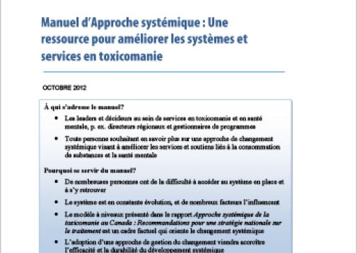 Manuel d’Approche systémique : Une ressource pour améliorer les systèmes et services en toxicomanie