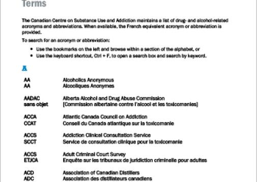 Acronyms and Abbreviations of Addictions-Related Terms
