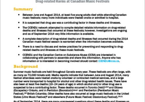 Drug-related Harms at Canadian Music Festivals, June to August 2014 (CCENDU Bulletin)