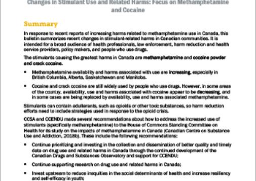 CCENDU Bulletin: Changes in Stimulant Use and Related Harms: Focus on Methamphetamine and Cocaine