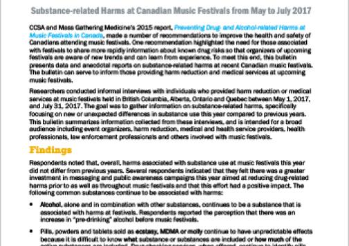 Substance-related Harms at Canadian Music Festivals from May to July 2017  (CCENDU Bulletin)