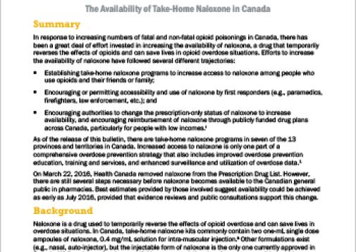 The Availability of Take-Home Naloxone in Canada (CCENDU Bulletin)