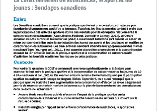 La consommation de substances, le sport et les jeunes : Sondages canadiens