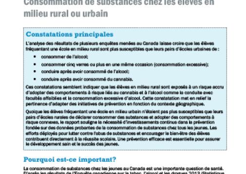 Consommation de substances chez les élèves en milieu rural ou urbain (Survol du rapport)