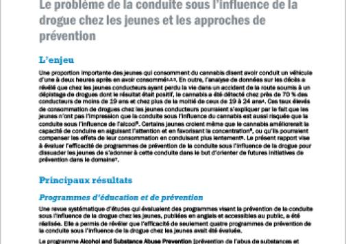 Le problème de la conduite sous l’influence de la drogue chez les jeunes et les approches de prévention : Rapport en bref