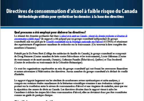 Directives de consommation d’alcool à faible risque du Canada : Méthodologie utilisée pour synthétiser les données à la base des directives