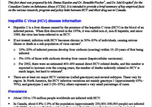 Hepatitis C Virus (HCV) Infection and Illicit Drug Use (Fact Sheet)
