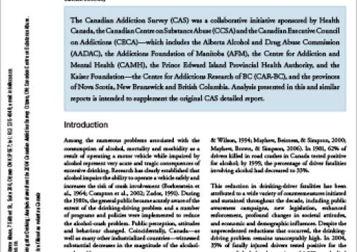 Driving after Drinking in Canada: Analysis Drawn from the 2004 Canadian Addiction Survey