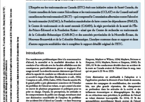 L'alcool au volant au Canada : Analyse tirée de l'Enquête sur les toxicomanies au Canada 2004
