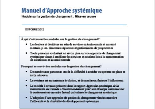 Manuel d’Approche systémique : Module sur la gestion du changement : Mise en oeuvre
