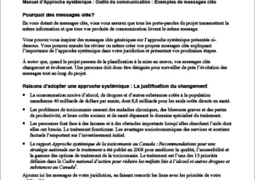 Manuel d’Approche systémique: Outils de communication : Exemples de messages clés