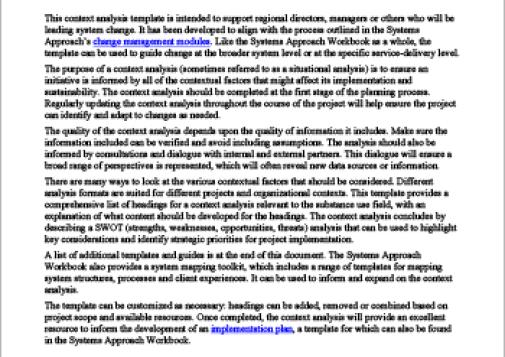 Systems Approach Workbook: Context Analysis Template