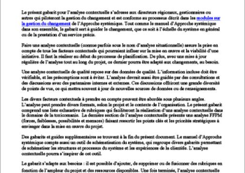 Manuel d’Approche systémique : Gabarit pour l’analyse contextuelle