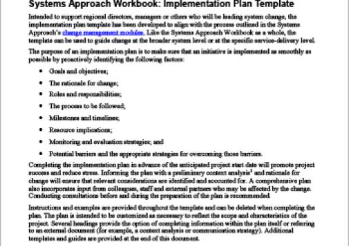 Systems Approach Workbook: Implementation Plan Template