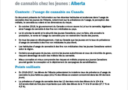 Habitudes et tendances provinciales dans l’usage de cannabis chez les jeunes : Alberta