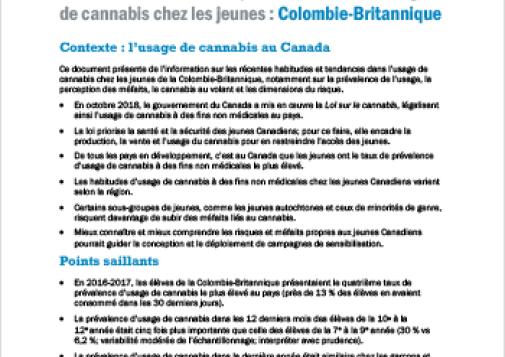 Habitudes et tendances provinciales dans l’usage de cannabis chez les jeunes : Colombie-Britannique