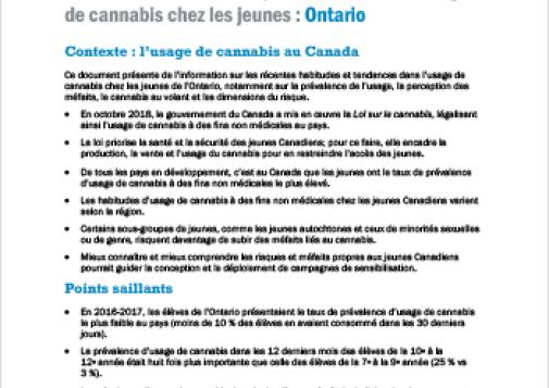 Habitudes et tendances provinciales dans l’usage de cannabis chez les jeunes : Ontario
