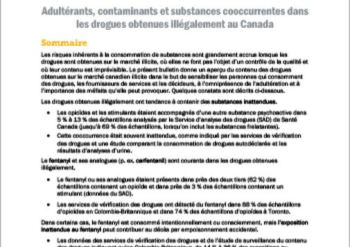  Adultérants, contaminants et substances cooccurrentes dans les drogues obtenues illégalement au Canada (Bulletin du RCCET)