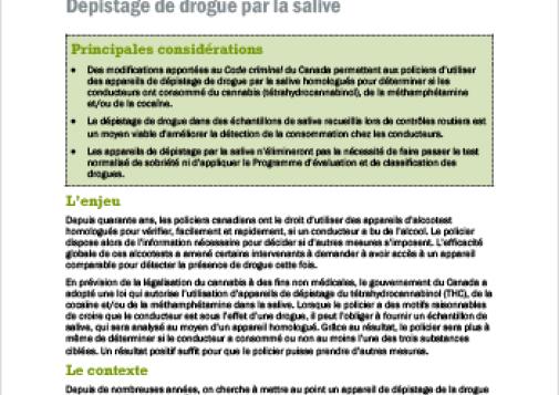 Dépistage de drogue par la salive (Document d’orientation)