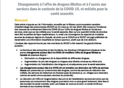 Changements à l’offre de drogues illicites et à l’accès aux services dans le contexte de la COVID-19, et méfaits pour la santé associés (Alerte du RCCET)