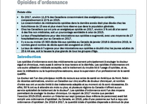 Opioïdes d’ordonnance (Sommaire canadien sur la drogue)