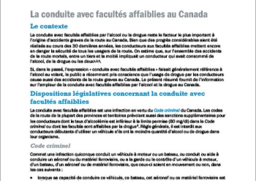 La conduite avec facultés affaiblies au Canada (Résumé thématique)