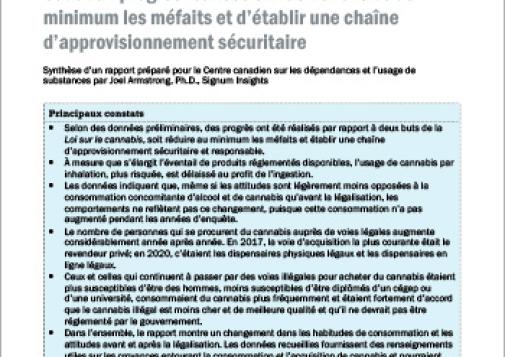 Consommation et acquisition de cannabis au Canada : progrès réalisés en vue de réduire au minimum les méfaits et d’établir une chaîne d’approvisionnement sécuritaire (Survol du rapport)