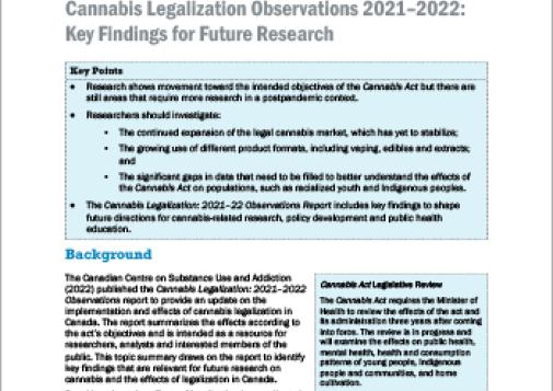 Cannabis Legalization Observations 2021–2022: Key Findings for Future Research