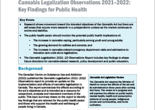 Cannabis Legalization Observations 2021–2022: Key Findings for Public Health