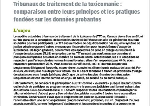 Tribunaux de traitement de la toxicomanie : comparaison entre leurs principes et les pratiques fondées sur les données probantes