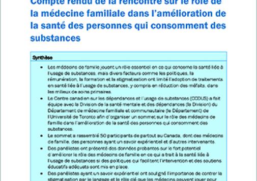 Compte rendu de la rencontre sur le rôle de la médecine familiale dans l’amélioration de la santé des personnes qui consomment des substances