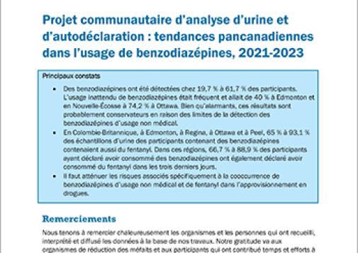Projet communautaire d’analyse d’urine et d’autodéclaration : tendances dans l’usage de benzodiazépines, 2021-2023